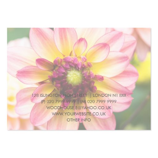 Pink, White & Yellow Dahlia Business Card Templates (back side)