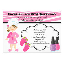 Pink & White Zebra Girls Spa Invite