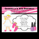 Pink & White Zebra Girls Spa Invite invitations