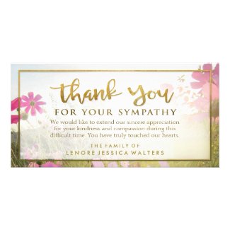 Pink Wild Flower Golden Thank You Sympathy Card