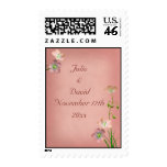 Pink Wildlowers on Burgundy Wedding Stamps