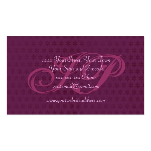 Pink & Wine Damask Monogram Business Card (back side)