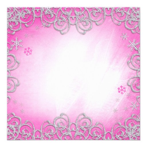 Pink Winter Wonderland Swirl Snowflake Quinceanera Invite