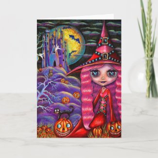 Pink Witch Halloween Card card