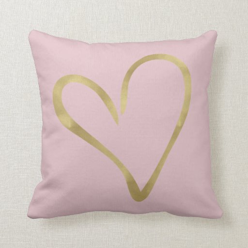 Pink with Gold Heart Throw Pillow Zazzle