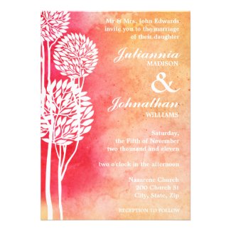 Pink with Peach Ombre Trees Wedding Invitation