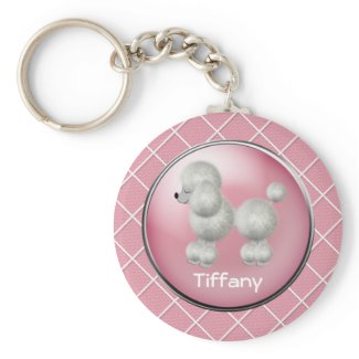 Pink With White Poodle Key Chain