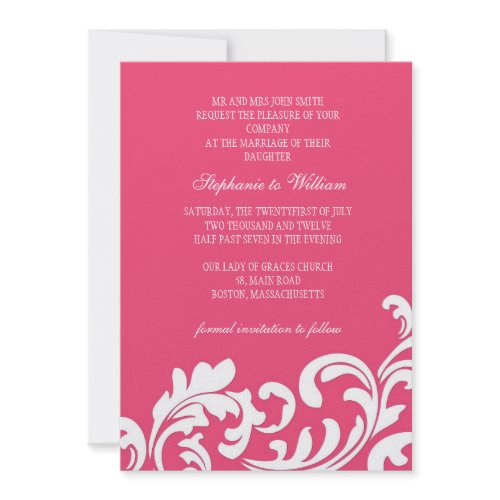 Pink with White Swirl Wedding Invitation invitation