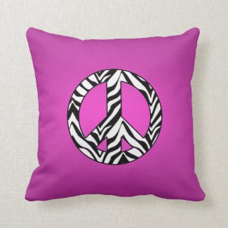 Pink With Zebra Peace Sign Pillow