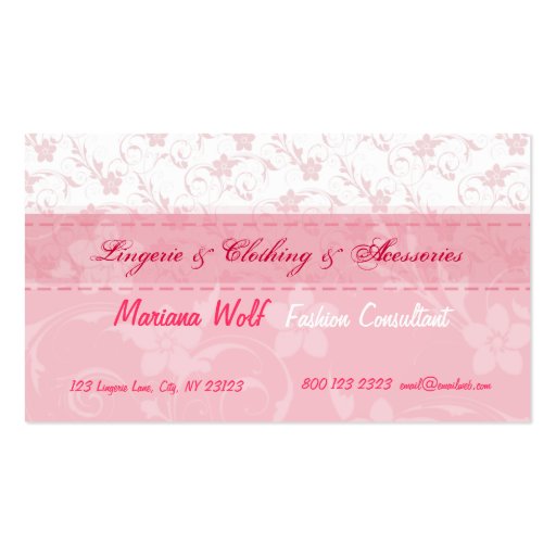 Pink Women Clothing Business Card Templates (back side)