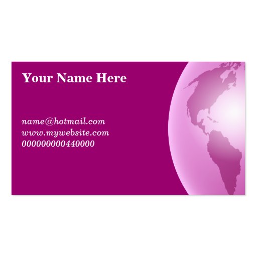 Pink World Globe, Your Name Here, name@hotmail.... Business Cards