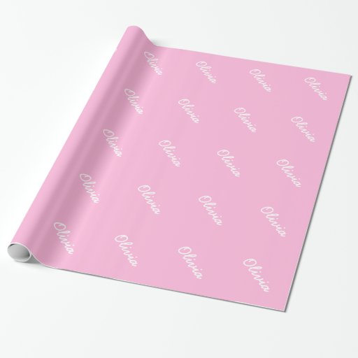 Pink wrapping paper with custom baby girl name Zazzle