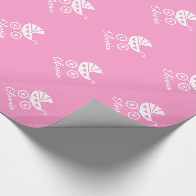 Pink wrapping paper with cute baby carriage 4/4