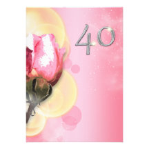 Pink yellow 40th floral birthday invite