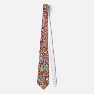 Pink Yellow Aqua Orange Vintage Paisley Wedding Neck Tie