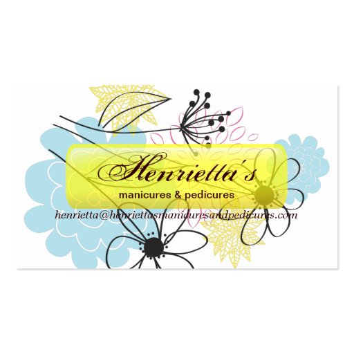 Pink Yellow Aqua Pastel Retro Floral Business Card Templates (front side)