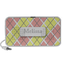 Pink & Yellow Argyle Personalized Doodle Speaker speakers