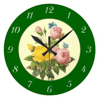 Pink Yellow Botanical Roses with Numbers Clock