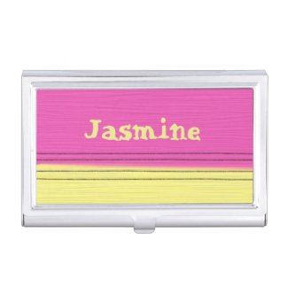 Pink Yellow Candy Stripe Pattern Custom Name Business Card Cases