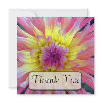 Pink & Yellow Dahlia Thank You Cards Announcements