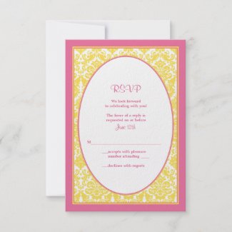Pink Yellow Floral Damask Wedding Reply Card invitation