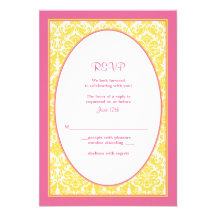 Pink Yellow Floral Damask Wedding Reply Card Invitations