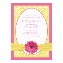 Pink Yellow Gerbera Daisy Baby Shower Invitation
