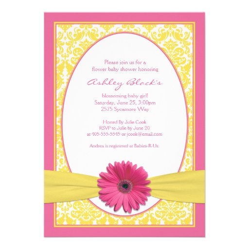 Pink Yellow Gerbera Daisy Baby Shower Invitation