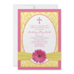 Pink Yellow Gerbera Daisy Baptism Invitation