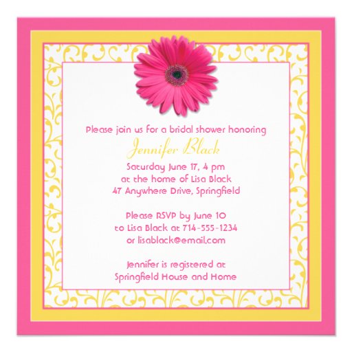 Pink Yellow Gerbera Daisy Bridal Shower Invitation
