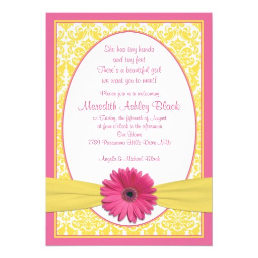 Pink Yellow Gerbera Daisy Sip N See Baby Shower Personalized Invite