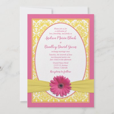 Pink Yellow Gerbera Daisy Wedding Invitation by wasootch