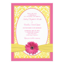 Pink Yellow Gerbera Daisy Wedding Invitation
