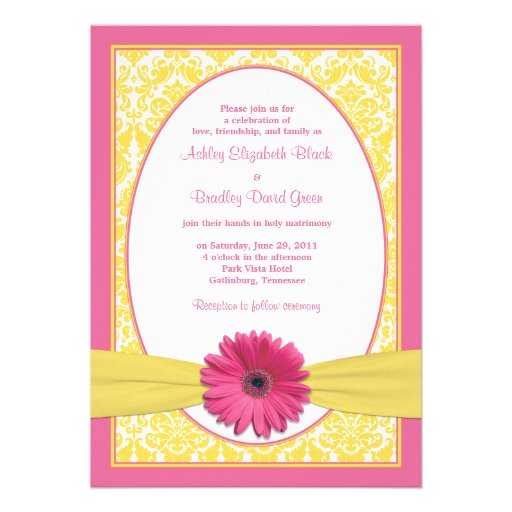 Pink Yellow Gerbera Daisy Wedding Invitation