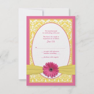 Pink Yellow Gerbera Daisy Wedding Reply Card invitation