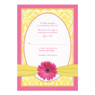Pink Yellow Gerbera Daisy Wedding Reply Card Announcement