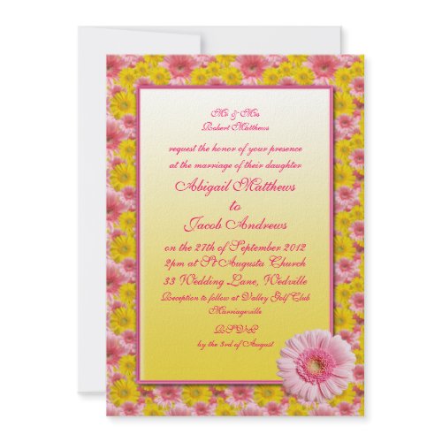 Pink & Yellow Gerbera Flowers - Wedding Invitation invitation