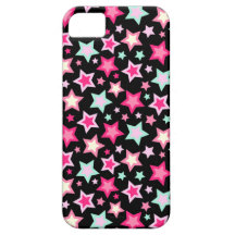 Pink Yellow Green Stars on Black iPhone 5 Case
