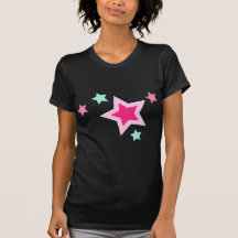 Pink Yellow Green Stars on Black Shirts