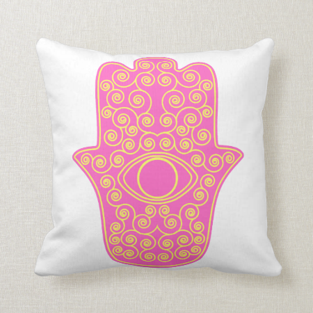 Pink Yellow Hamsa-Hand of Miriam-Hand of Fatima.pn Pillow Pink Yellow Hamsa-Hand of Miriam-Hand of Fatima.pn Pillow