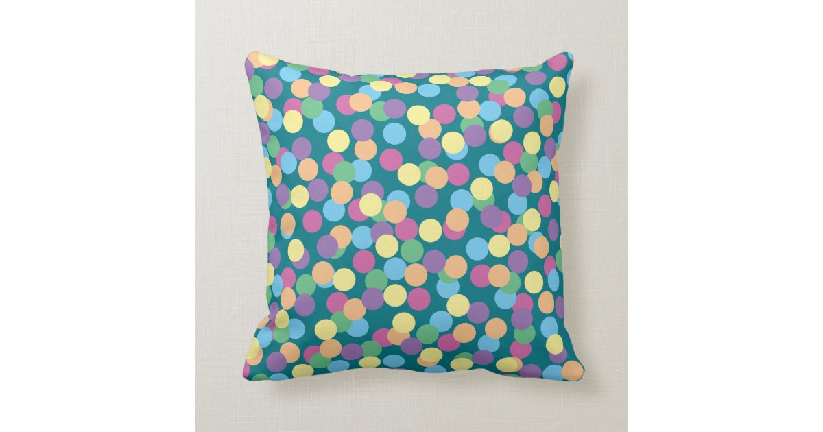 Pink Yellow Orange Green Blue & Purple Polka-Dots Throw Pillow Zazzle