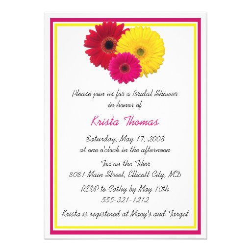 Pink Yellow Red Gerbera Daisy Shower Invitations