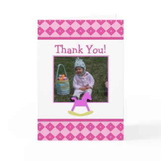 Pink & Yellow Rocking Horse Thank You Card card