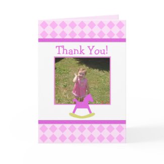 Pink & Yellow Rocking Horse Thank You Card card