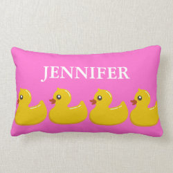 Pink, Yellow Rubber Ducky with Girl's Name Throw Pillows