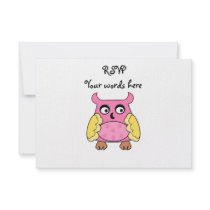 Pink yellow spotted owl personalized invitation