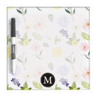 Pink Yellow Watercolor Floral Monogram Dry Erase Boards