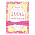 Pink Yellow White Floral 100th Birthday Invitation