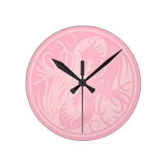 Pink Yin Yang Phoenix Round Clock