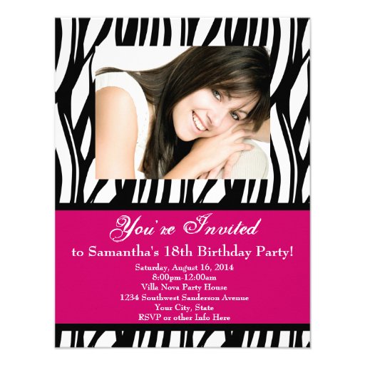 Pink Zebra 18th Birthday Party Custom Invite